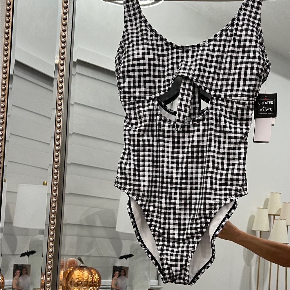 Macy's Black and White Gingham One Piece Swimsuit